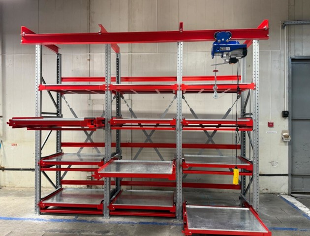 стеллажи для цеха со встроенной электрической талью